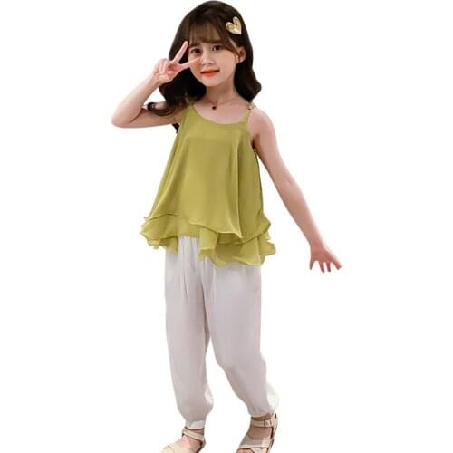 Kids Clothes Solid Vest + Short For Girls Summer Girls Clothing Sets Casual Style Childrens Suits 6 8 10 12 14