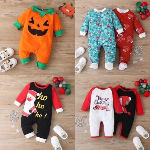 Christmas Winter Baby Boy Clothes Cotton Letter Santa Claus Patchwork Plaid Long Sleeve Baby Bodysuit Baby Girl Clothes 0-18M