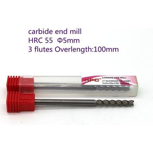 Blade diameter 5,overlength 100mm of 3 flat HRC55 mills cutter carbide end milling tungsten knife CNC machine tool mills cutter