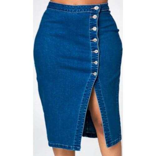 Denim Pencil Skirt Large Puls Size 2021 Stretch Classic Oversized Jean Skirt Casual Blue Midi Skirts Faldas Jupe Femme 4XL 5XL
