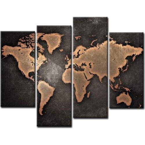 No Framed 4 Pcs World Map Wall Art Canvas Posters Pictures Paintings Home Decor for Living Room Bedroom Decoration Accessories