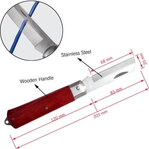 KC-506K Cable knife wire knife Stainless Steel Cable Cutter Wire Stripper Professional Electrician Knife Tools wooden handles