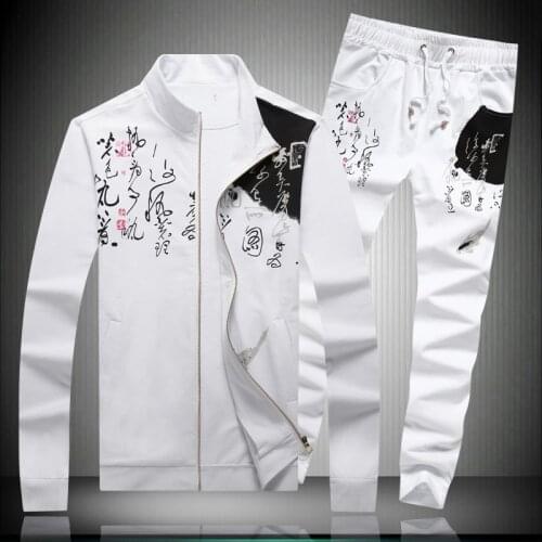 Mens Vintage Floral Printed Stand Collar Tracksuit Elastic Waist Long Pants Two Piece Set Man Casual Joggers Suit Plus Size 5XL