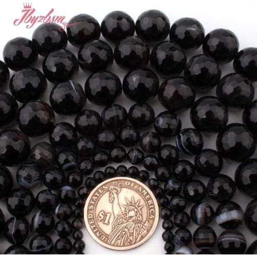 Round Faceted Black Agates Natural Stone Loose Beads For DIY Accessories Women Men Necklace Bracelet Earring Jewelry Making 15"