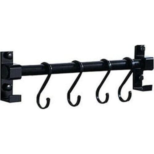 Punch-free Kitchen Hanging Rod Pendant Space Black Aluminum Racks Kitchenware Hardware Kitchen And Bathroom Hook Wall Mount