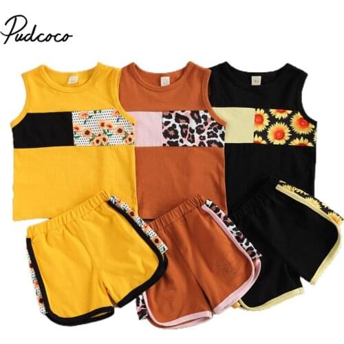 Infant Kids Baby Girls Patchwork Sunflower Children Tank + Shorts, Sunflower Print, Color Block Casual Cool Summer Clothing 1-5T