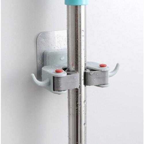 Nailless Multifunction No Trace Mop Holder Storage Mop Hook Bathroom Wall-mounted Broom Hanger Mop Clip Toilet Organizer