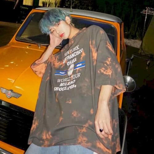 Men women tshirt summer Korean ulzzang tie-dye short-sleeved T-shirt large size hip-hop high street loose half-sleeved punk top