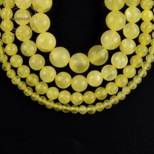Natural Stone Yellow Jades Chalcedony Beads Round Loose Spacer Mineral Beads For Jewelry Making Diy Bracelet 4 6 8 10mm 15