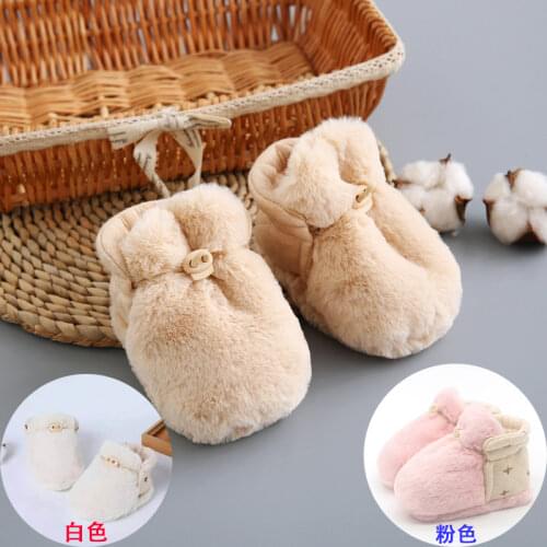 Toddler autumn and winter sneakers baby kids warm shoes boys girls plush soft-soled slippers thickened plus fluffy foot covers