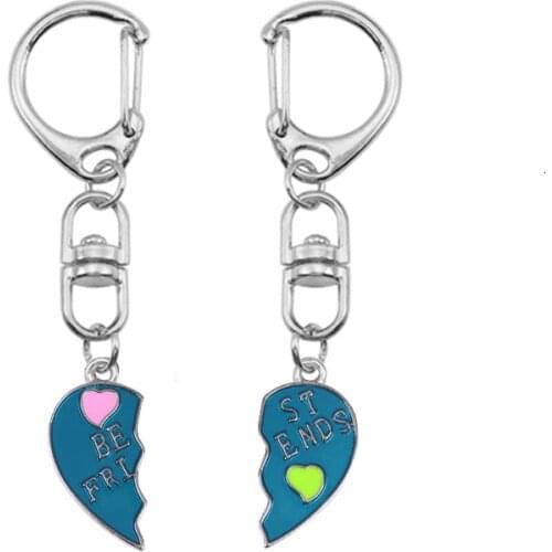 DIY Best Friend Keychain For Women Girl Blue Heart Puzzle Pendant Keychain Charm Accessories Lovely Jewelry Gift Dropshipping