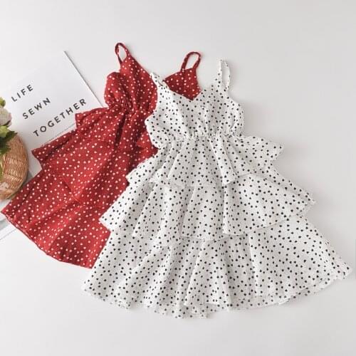 Cute Girls Dress New Summer Girls Dresses Fancy Dot Red Princess Dress Toddler Tutu Baby Girls Tulle Dress Casual Wear 2-7Y