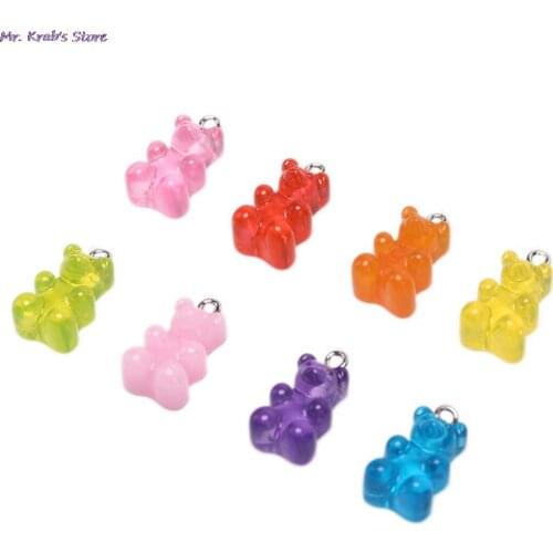 10pcs Cute Gummy Bear Charms Flat Back Resin Necklace Pendant Earring Charms For DIY Decoration 1*1.7cm