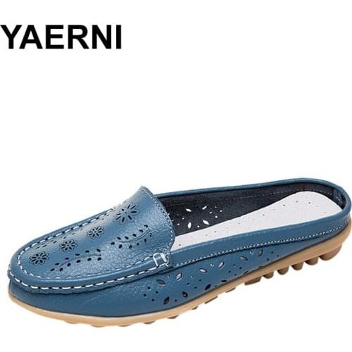YAERNI Womens Casual Genuine Leather Shoes Woman Loafers Slip-On Female Flats Moccasins Ladies Driving Shoes Mother Footwear