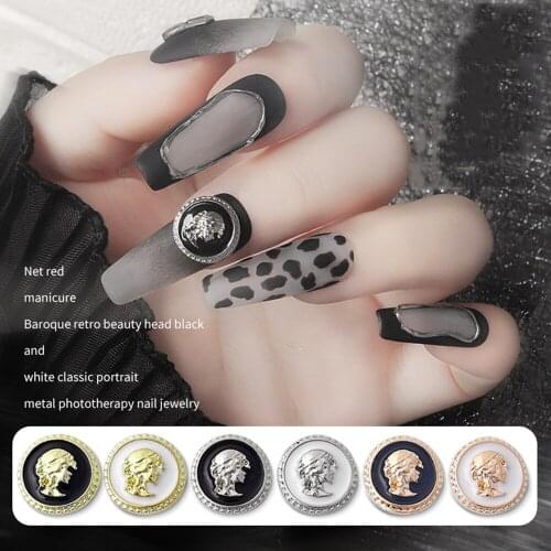 5Pcs Classic Black White Nail Art Jewelry Rhinestone Baroque Style Abstract 3D Nail Art Decorations Fashion Luxury Manicure Tool