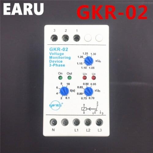 GKR-02 Voltage Monitoring Device Relay GKR-02 Phase Failure And Phase-sequence Protection Relay For Motor Protection Din Rail