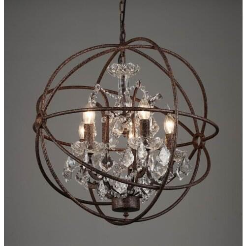 Vintage rust iron cage chandeliers E14 big style crystal chandelier lustre LED lamp Lighting for living room bedroom bar