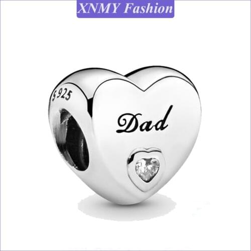 XNMY Hight Quality Silver Color Original Beads Dad Heart Charm Fit European Pandora Bracelets Women DIY Jewelry Making