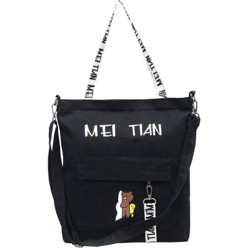 PURFAY Ladies Canvas Handbag New Cartoon Printing Canvas Bag Fashion Casual Bag Solid Color Messenger Crossbody Bags Bolsos Tote