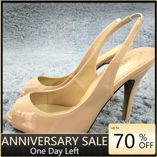 Women Stiletto Thin High Heel Sandals Sexy Slingback Peep Toe Dark Beige Patent Party Bridals Ball Lady Shoes S1
