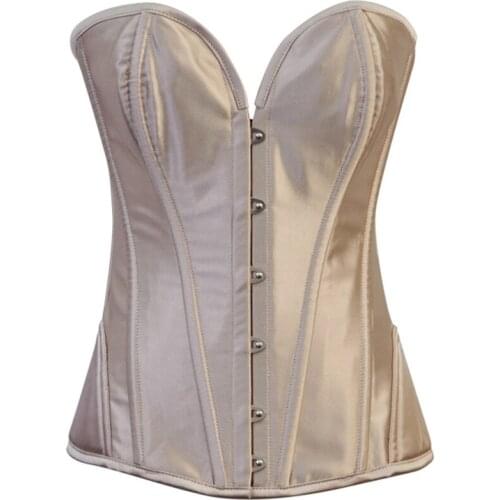 Steel Boned Overbust Corset,Women black purple white beige Red Satin Spiral Steel Bustier top,Waist slimming Gothic Corselet