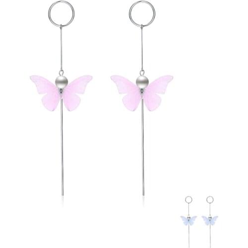 SILVERHOO Sterling Silver 925 Jewelry Long Tassel Earrings For Women Cute Butterfly Imitation Pearl Drop Earring New Arrival