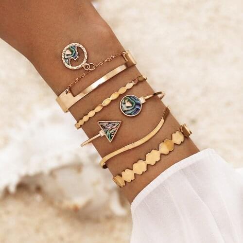 Modyle Retro Boho Gold Color round Chain Bracelet Set For Women Geometry Punk Vintage Adjustable Bracelet Bangle Jewelry