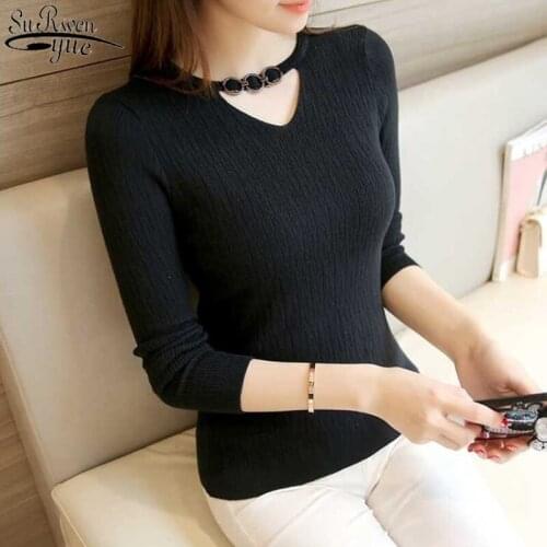 2021 Womens Pullover Knit Korean New OL Style Autumn and Winter Thin Tight Solid Lonfg Sleeve Slim Womens Sweaters 10609