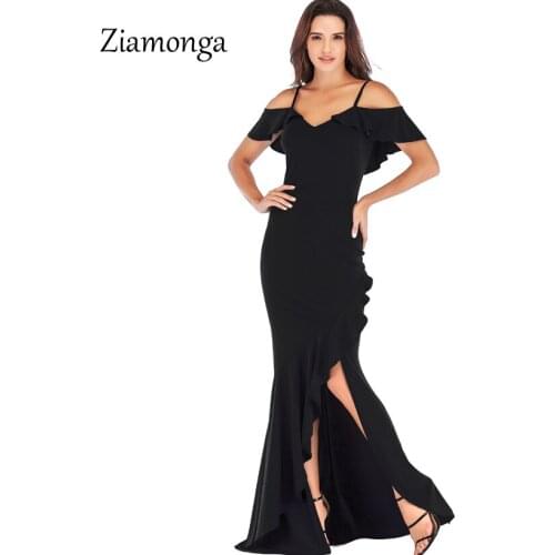 Brand Design Party Dresses High Street New Sexy Ruffles Split Floor Length Maxi Dress Elegant Off Shoulder Long Dress For Women