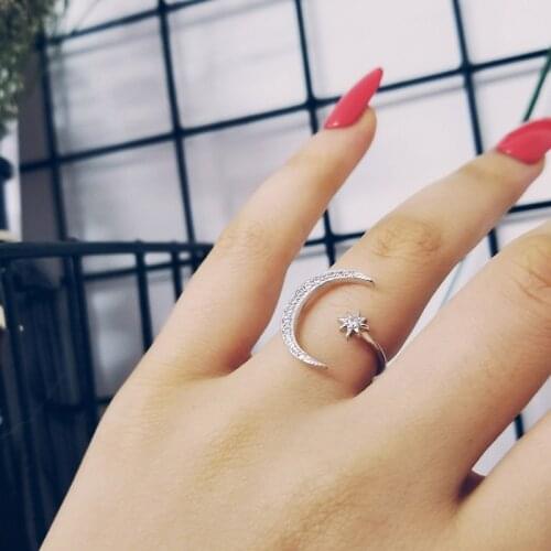 Fine 925 Sterling Silver Ring Finger moon star CZ Ring for Women Jewelry Pure Wedding Engagement rings