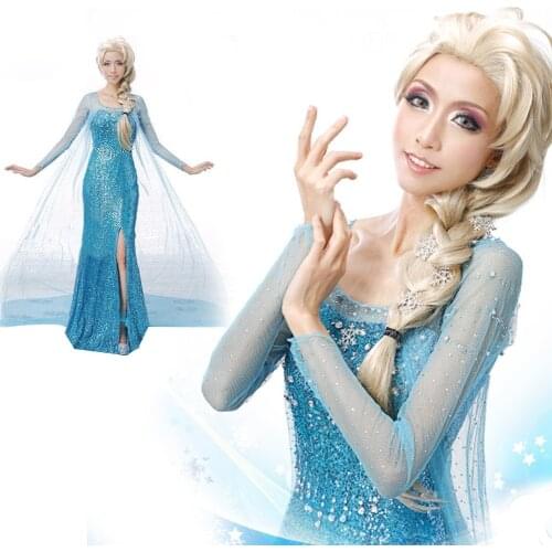 Hot Sales Elsa Queen Adult Women Dress Costume Cosplay Flowery Fancy Party Gown Dresses Vestido Blue Sexy Women Clothing