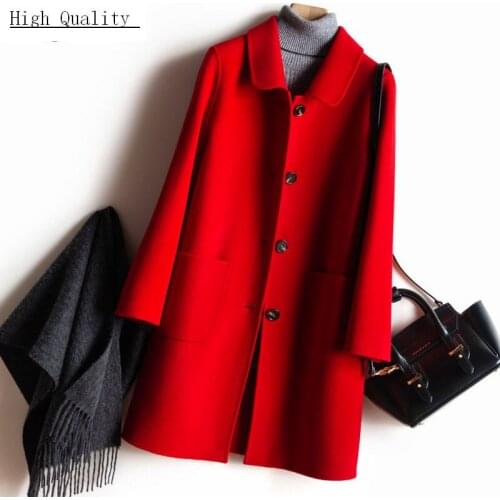 100% Natural Wool Coat Female Sided Woolen Jacket Women Clothes 2020 Spring Korean Winter Elegant Long Overcoat LWL1407