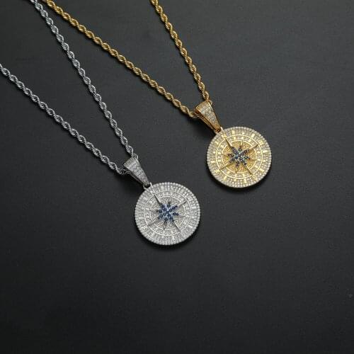 2 colors Round Bling Bling Zircon Necklace CZ Brass Pendants Men Hip Hop Jewelry CN354