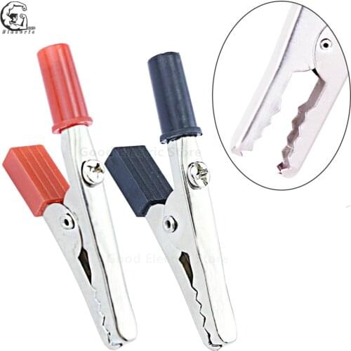 2pcs Insulated Crocodile Clips Plastic Handle Cable Lead Testing Metal Alligator Clips Clamps 52mm Length