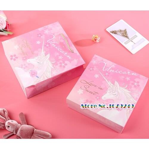 20*20*6.5cm Pink Unicorn Mooncake Candy biscuit box,toy gift box, Party Wedding Favors giveaway Gift Boxes 50pcs/lot