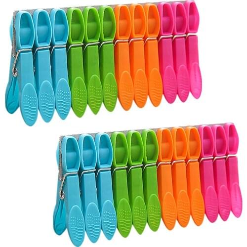 24Pcs Laundry Clothes Pins Hanging Pegs Clips Plastic Cabides Hangers Racks Clothespins Kitchen Quality Hangers 7.3X1.4cm Hooks
