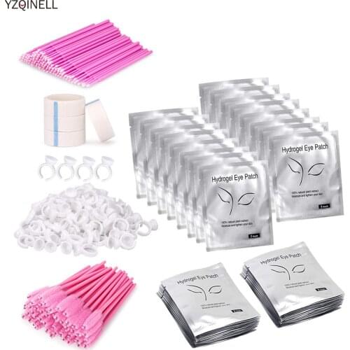 404pcs Eyelash Extension Supplies Under Eye Gel Pads Disposable Mascara Brushes Wands Micro Applicators Glue Ring Holder Tape