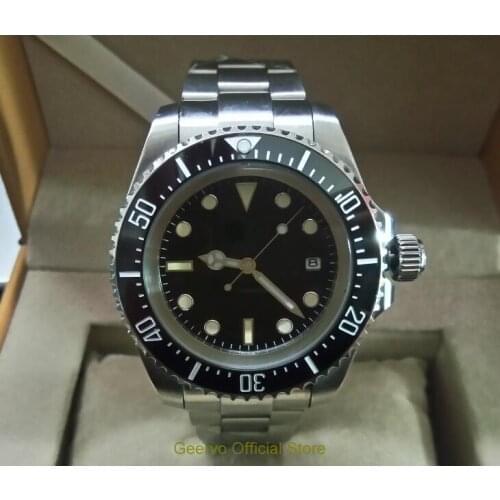 43mm GEERVO black dial Asian Automatic Self-Wind movement rotating ceramic bezel luminous mens watch Auto Date 80