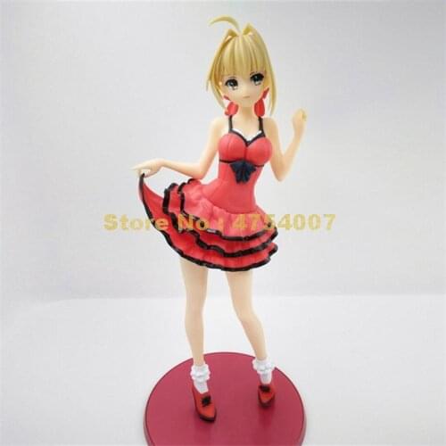 Anime Fate Stay Night Fate/extra Red Saber Lily Modern Dress Pvc Action Figure Collectible Model 25cm Toy