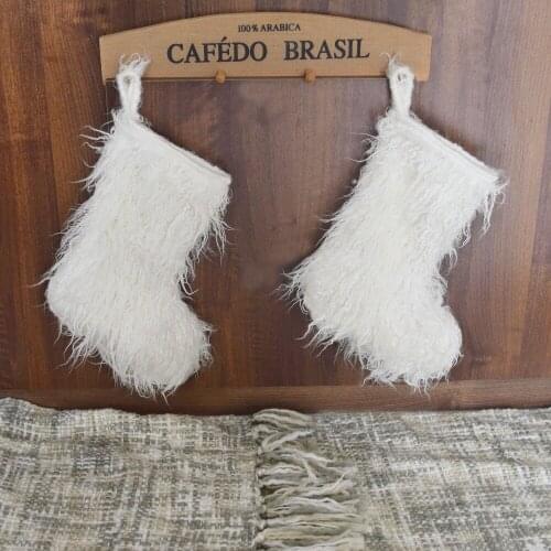 Free Shipping White Faux Fur Fashion Decoration Christmas Stocking Christmas tree decoration socks