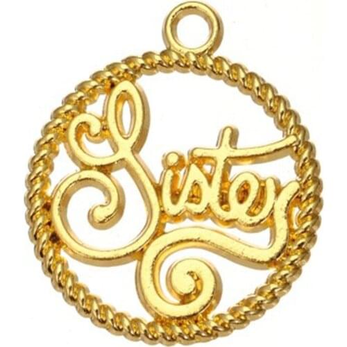 Sisters in Circle Word Best Friend Family Diy Charms Gold & Antique Silver Color Friendship Pendant charms bracelets for women