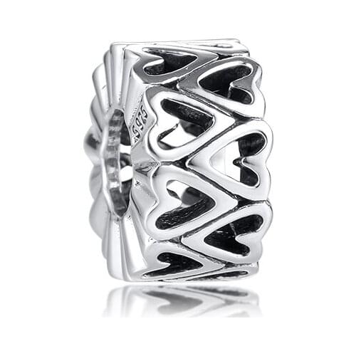 Spacer Heart Beads Silver 925 Sterling Jewelry Openwork Freehand Charm for jewelry Making fit Charms Bracelets DIY 021162
