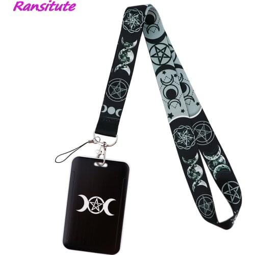 Ransitute R1811 Moon Symbol Fashion Lanyards ID Badge Holder Bus Pass Case Cover Slip Bank Credit Card Holder Strap Cardholder