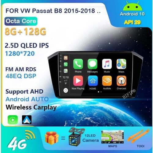 DSP 4G Android10 Car Radio For VW/Volkswagen Passat B8 2015- GPS CANBUS Carplay Octa Core RAM 6GB ROM 128G DVR No 2din