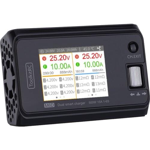 ToolkitRC M6D 500W 15A DC Dual Channel MINI Smart Charger Discharger For 1-6S Gaoneng Tattu Lipo Battery RC FPV Drone