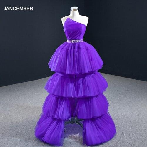 J67147 JANCEMBER Purple Evening Dresses 2020 Tiered Sleeveless Sashes Lace Up Back Simple Ball Gowns Mga damit na Lila ng Gabi
