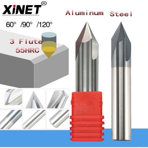 55HRC CNC tungsten carbide aluminum and steel Chamfer milling cutter,30&45&60 degree tialn coated 3 flutes end mill