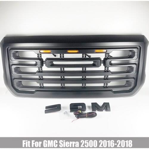 Racing Grille Fit For GMC Sierra 2500 2016 2017 2018 ABS Gloss Black Grille