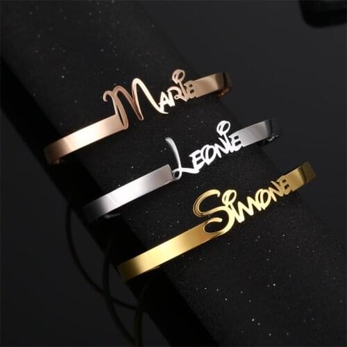 Customized Stainless Steel Nameplate Name Bracelet Bangle Personalized Custom Fashion Cuff Bangles Women Men Rose Gold Jewelry