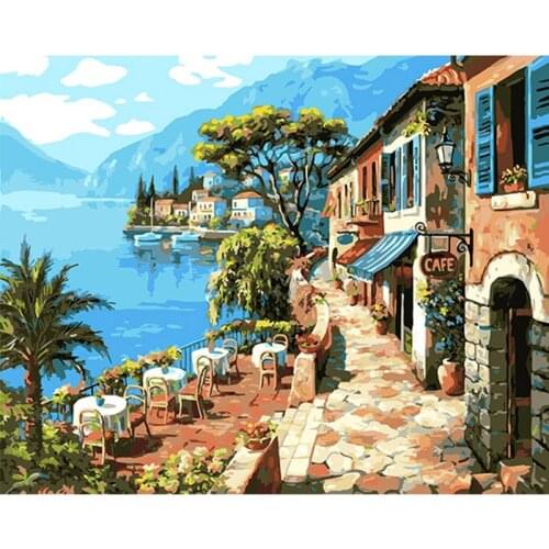 New home decor pictures on canvas diy oil painting by numbers drawing modular pictures on the wall art Lakeside coffee DY382